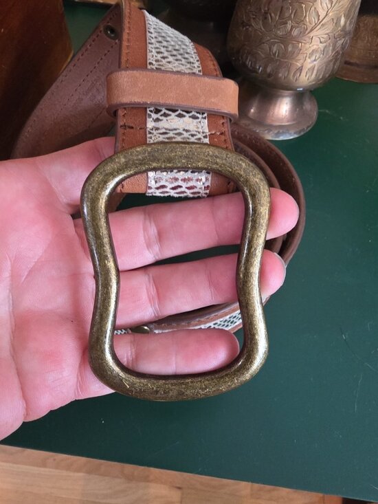 Chico’s Brown Wide Leather Belt  Silver & Brass Buckle Sz M Boho Cowgirl NWOT main image 5